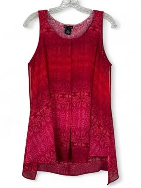 New Directions Sleeveless Tank Blouse Red Chiffon Layered Flowy size M